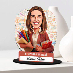  - En Başarılı Kadın Sınıf Öğretmeni Karikatürlü Biblo