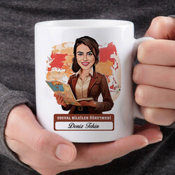 En Başarılı Kadın Sosyal Bilgiler Öğretmeni Karikatürlü Bardak - Thumbnail