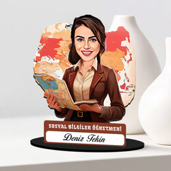 - En Başarılı Kadın Sosyal Bilgiler Öğretmeni Karikatürlü Biblo