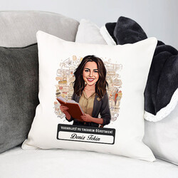  - En Başarılı Kadın Teknoloji Öğretmeni Karikatürlü Yastık