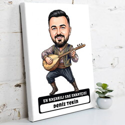  - En Başarılı Saz Sanatçısı Müzisyen Erkek Karikatürlü Kanvas Tablo