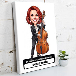  - En Başarılı Trompetçi Müzisyen Kadın Karikatürlü Kanvas Tablo