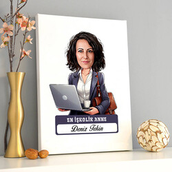 En İşkolik Anne Karikatürlü Kanvas Tablo - Thumbnail
