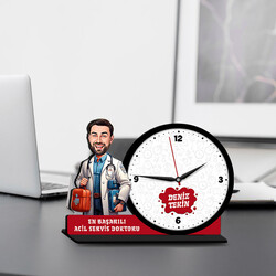  - Erkek Acil Servis Doktoru Karikatürlü MDF Masa Saati
