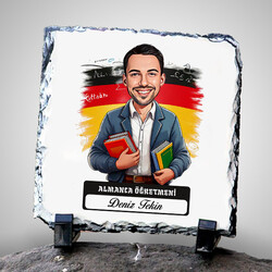  - Erkek Almanca Öğretmeni Temalı Karikatürlü Taş