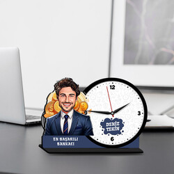  - Erkek Bankacı Karikatürlü MDF Masa Saati