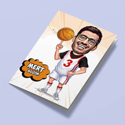 Erkek Basketbolcu Karikatürlü Tebrik Kartı - Thumbnail