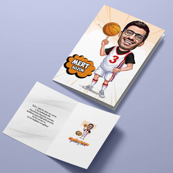 Erkek Basketbolcu Karikatürlü Tebrik Kartı - Thumbnail