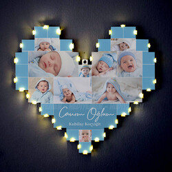  - Erkek Bebeğe Özel Işıklı Kalp Pano