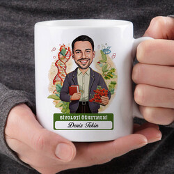 Erkek Biyoloji Öğretmeni Karikatürlü Bardak - Thumbnail