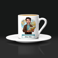  - Erkek Coğrafya Öğretmeni Karikatürlü Kahve Fincanı