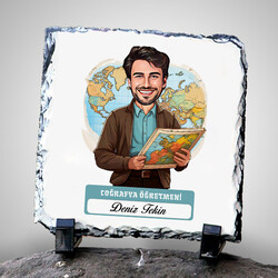  - Erkek Coğrafya Öğretmeni Temalı Karikatürlü Taş