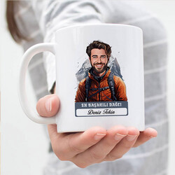Erkek Dağcı Karikatürlü ve İsimli Kupa Bardak - Thumbnail