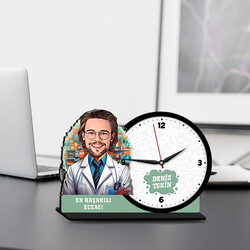  - Erkek Eczacı Karikatürlü MDF Masa Saati