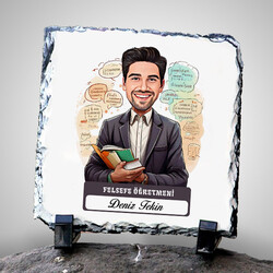  - Erkek Felsefe Öğretmeni Temalı Karikatürlü Taş