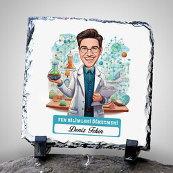  - Erkek Fen Bilimleri Öğretmeni Temalı Karikatürlü Taş