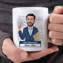 Erkek Fizik Öğretmeni Karikatürlü Bardak - Thumbnail