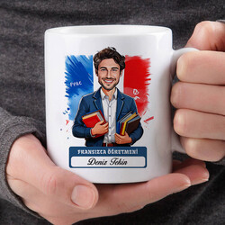 Erkek Fransızca Öğretmeni Karikatürlü Bardak - Thumbnail