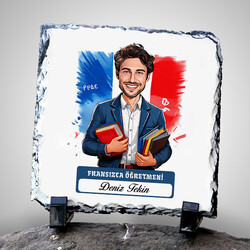  - Erkek Fransızca Öğretmeni Temalı Karikatürlü Taş