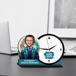  - Erkek Genetik Mühendisi Karikatürlü MDF Masa Saati