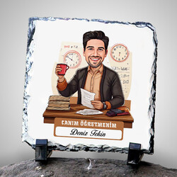  - Erkek İçin Canım Öğretmenim Temalı Karikatürlü Taş
