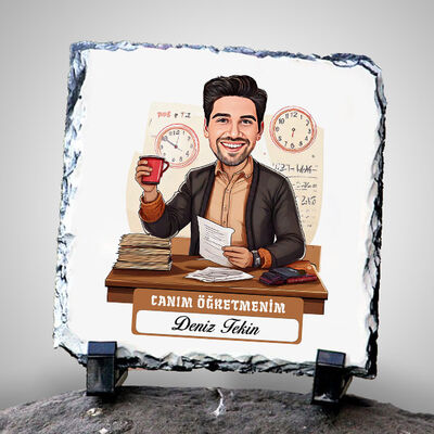  - Erkek İçin Canım Öğretmenim Temalı Karikatürlü Taş