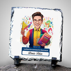  - Erkek İlköğretim Matematik Öğretmeni Temalı Karikatürlü Taş