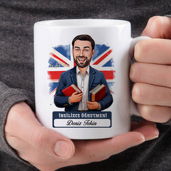 Erkek İngilizce Öğretmeni Karikatürlü Bardak - Thumbnail