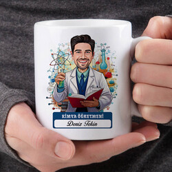 Erkek Kimya Öğretmeni Karikatürlü Bardak - Thumbnail