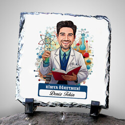  - Erkek Kimya Öğretmeni Temalı Karikatürlü Taş