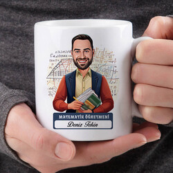 Erkek Matematik Öğretmeni Karikatürlü Bardak - Thumbnail