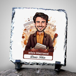  - Erkek Müzik Öğretmeni Temalı Karikatürlü Taş