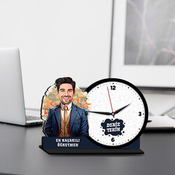  - Erkek Öğretmen Karikatürlü MDF Masa Saati
