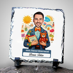 - Erkek Okul Öncesi Öğretmeni Temalı Karikatürlü Taş