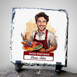  - Erkek Resim Öğretmeni Temalı Karikatürlü Taş