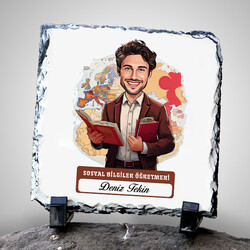  - Erkek Sosyal Bilgiler Öğretmeni Temalı Karikatürlü Taş