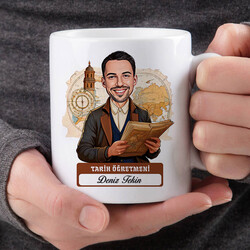 Erkek Tarih Öğretmeni Karikatürlü Bardak - Thumbnail