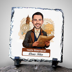  - Erkek Tarih Öğretmeni Temalı Karikatürlü Taş