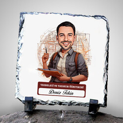  - Erkek Teknoloji Öğretmeni Temalı Karikatürlü Taş