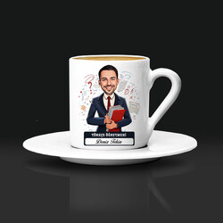  - Erkek Türkçe Öğretmeni Karikatürlü Kahve Fincanı