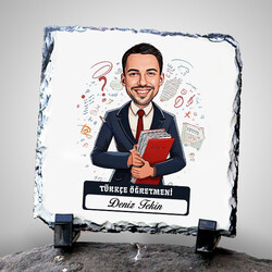  - Erkek Türkçe Öğretmeni Temalı Karikatürlü Taş