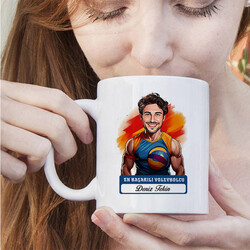 Erkek Voleybolcu Karikatürlü ve İsimli Kupa Bardak - Thumbnail