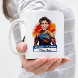 Erkek Voleybolcu Karikatürlü ve İsimli Kupa Bardak - Thumbnail