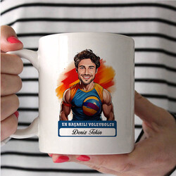 Erkek Voleybolcu Karikatürlü ve İsimli Kupa Bardak - Thumbnail