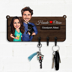 - Eşim Ben ve Köpeğimiz Karikatürlü Anahtar Askısı