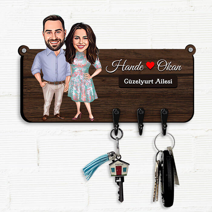Ev Hediyesi Aileye Özel Karikatürlü Anahtar Askısı