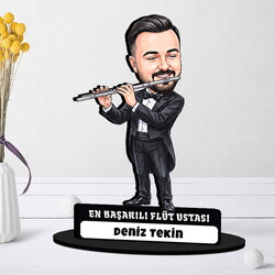  - Flüt Ustası Müzisyen Erkek Karikatürlü Biblo