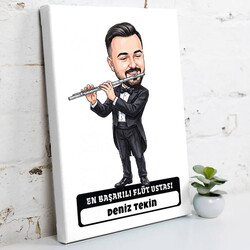  - Flüt Ustası Müzisyen Erkek Karikatürlü Kanvas Tablo