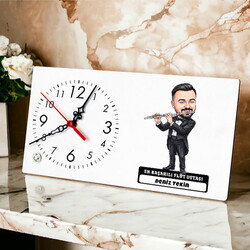  - Flüt Ustası Müzisyen Erkek Karikatürlü Masa Saati