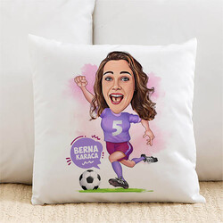  - Futbolcu Kadın Karikatürlü Yastık